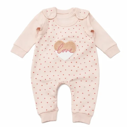 ست تی‌شرت آستین بلند و سرهمی راحتی نوزادی مدل قلب
